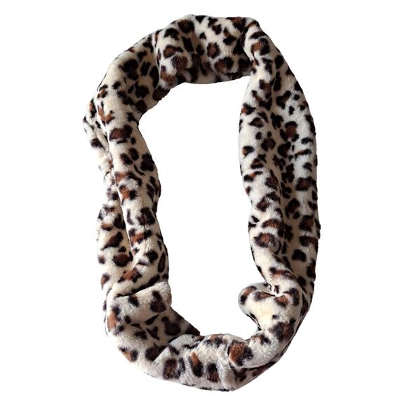 Emanuel Geraldo Tan Brown Black Double Ply Faux Fur Infinity Scarf Size 8" x 62" - Picture 3 of 12